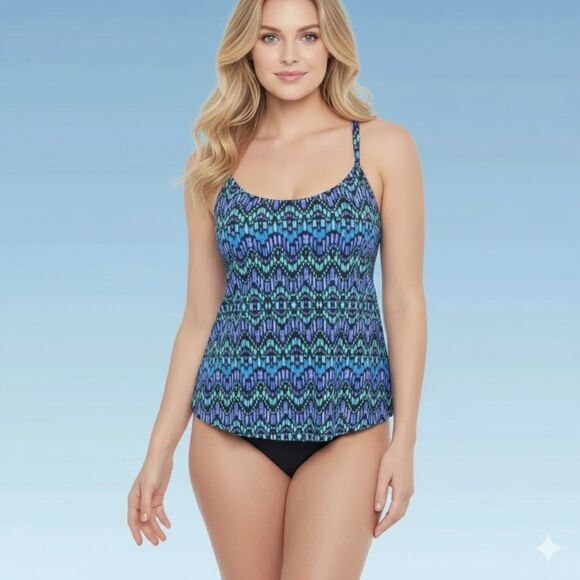 Women's Slimming V-Front Tankini Swimsuit Top Dreamsuit by Miracle Brands Sz 10 - Picture 1 of 9